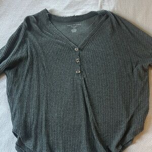 American Eagle Outfitters Dark Gray Waffle Henley Long Sleeve
